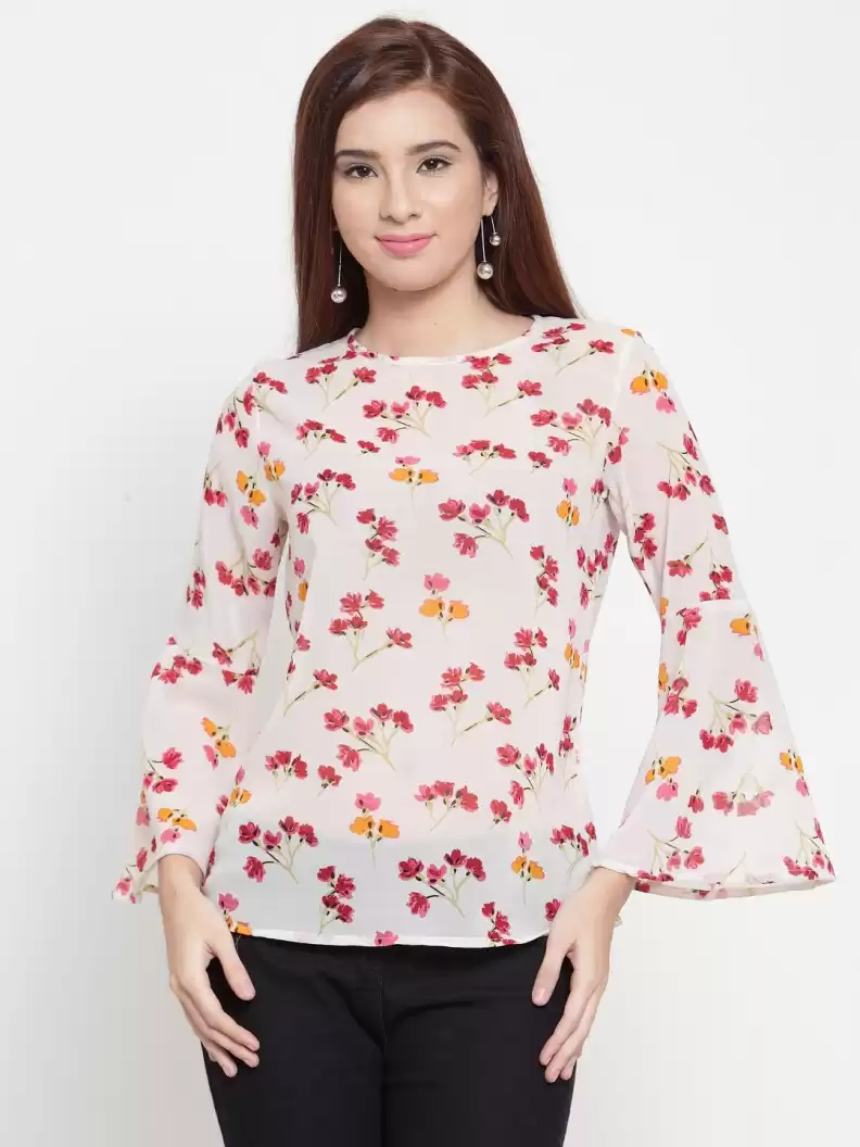 TANDUL  Casual Bell Sleeves Floral Print Women Multicolor Top