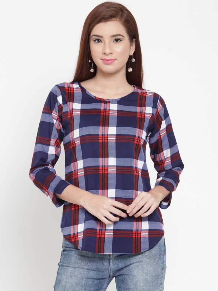 TANDUL  Casual Regular Sleeves Checkered Women Multicolor Top