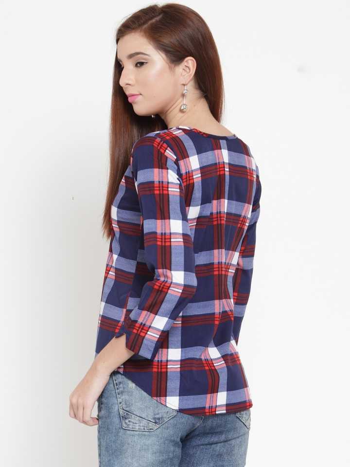 TANDUL  Casual Regular Sleeves Checkered Women Multicolor Top