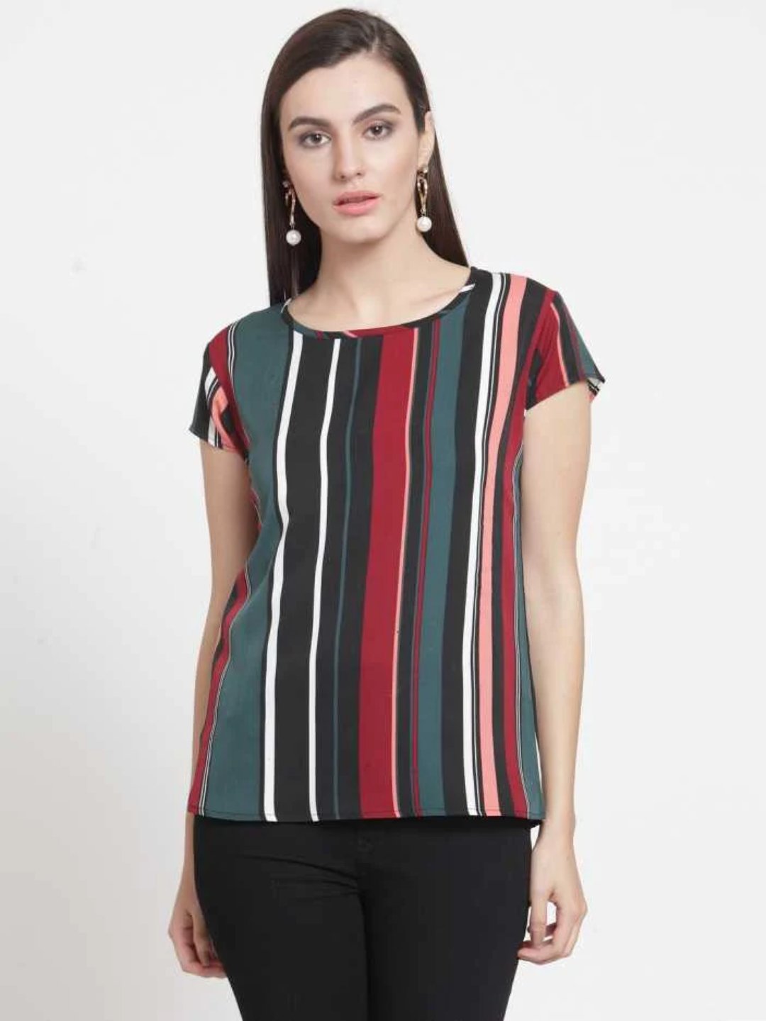 Casual Regular Sleeves Striped Women Multicolor Top