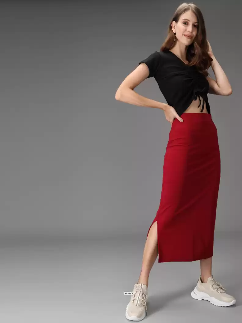 TANDUL  Women Solid Tube Maroon Skirt