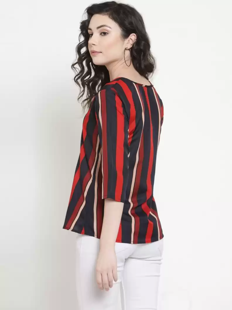 TANDUL  Casual Regular Sleeves Striped Women Red, Blue Top