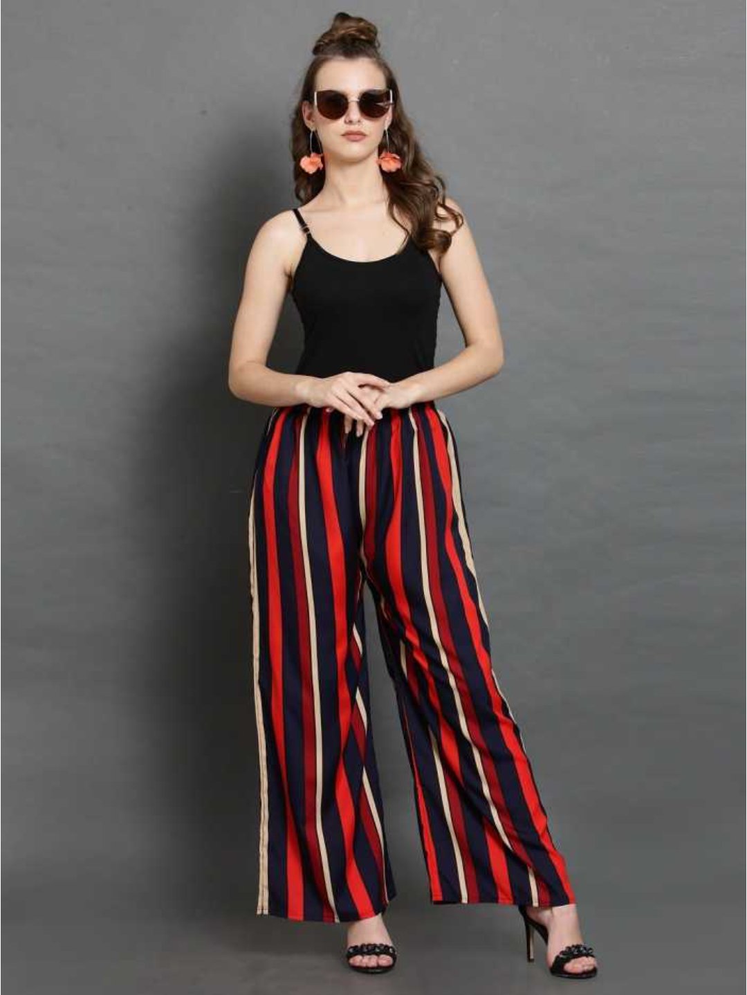 Regular Fit Women Multicolor Crepe Trousers