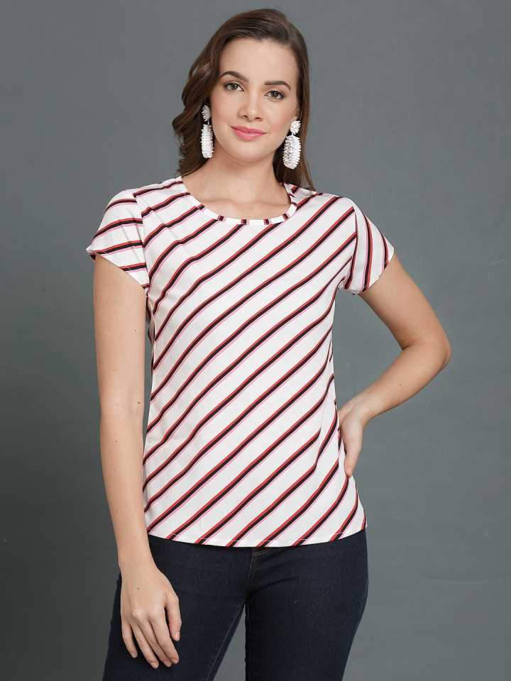 Casual Regular Sleeves Striped Women Multicolor Top