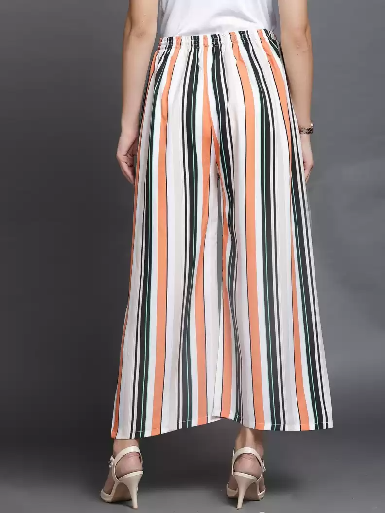 TANDUL  Regular Fit Women White, Black, Orange Crepe Trousers