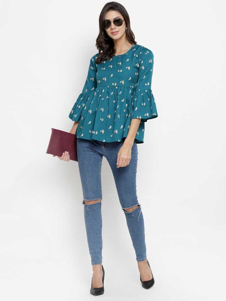 TANDUL  Casual Bell Sleeves Floral Print Women Multicolor Top