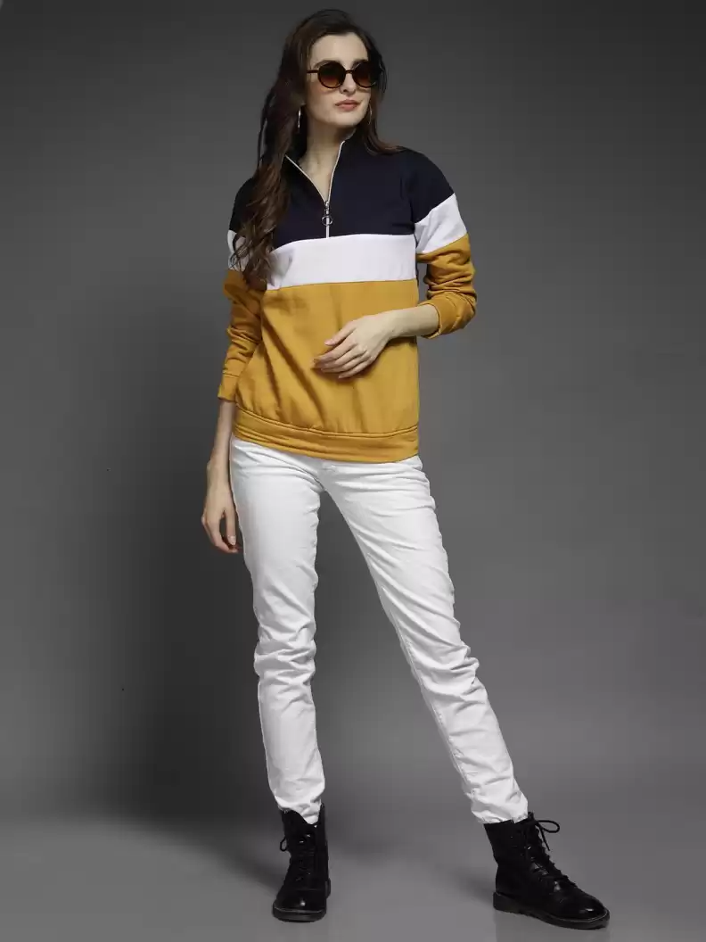 TANDUL  Full Sleeve Color Block Women Sweatshirt