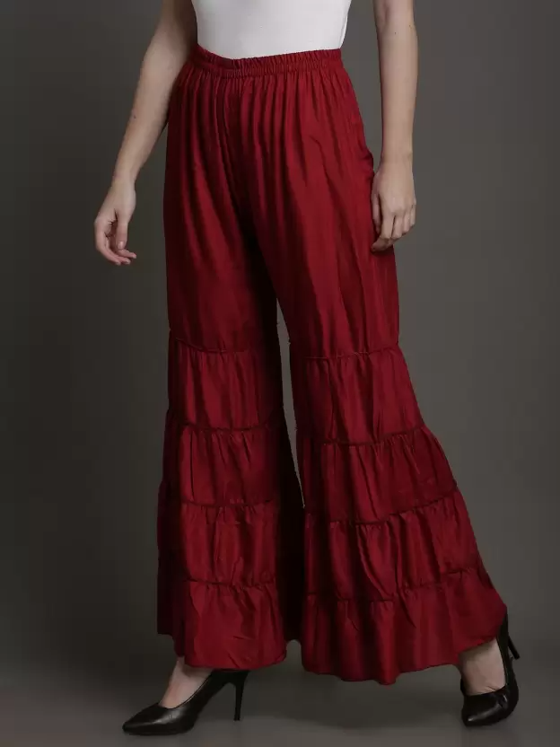 TANDUL  Regular Fit Women Maroon Rayon Trousers