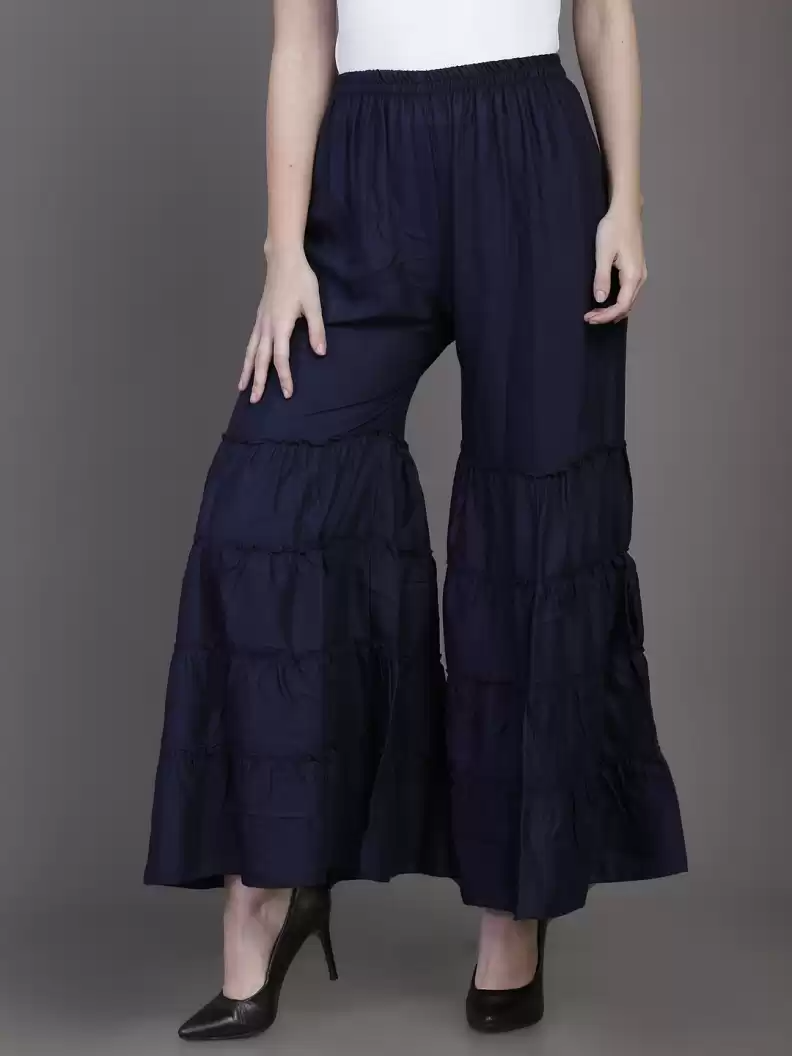 TANDUL  Regular Fit Women Blue Rayon Trousers