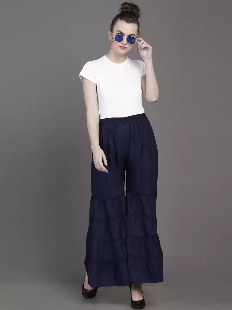 TANDUL  Regular Fit Women Blue Rayon Trousers