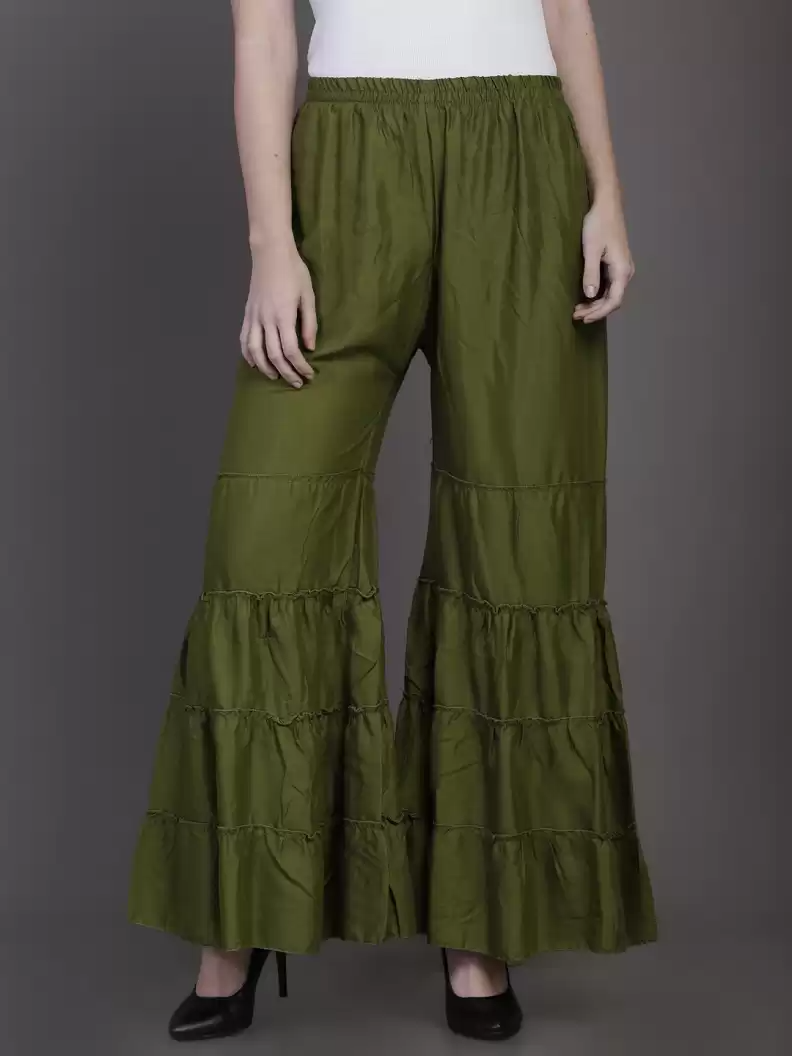 TANDUL  Regular Fit Women Green Rayon Trousers