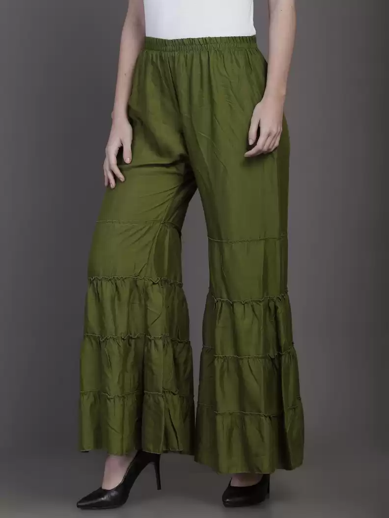 TANDUL  Regular Fit Women Green Rayon Trousers