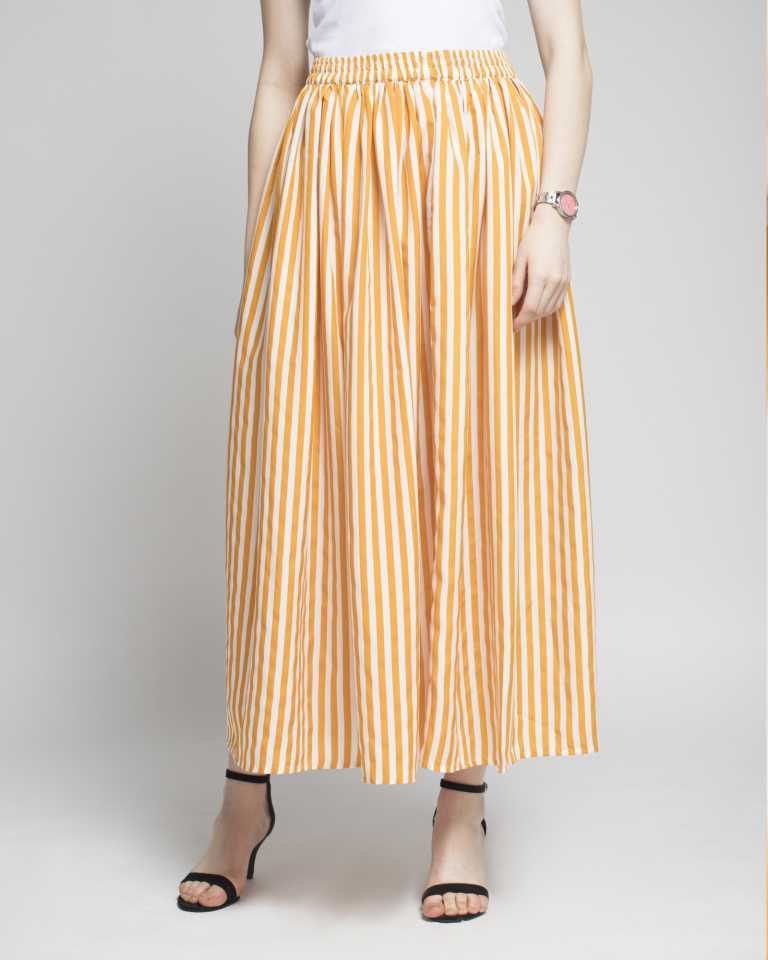 TANDUL  Women Striped Flared Yellow Skirt