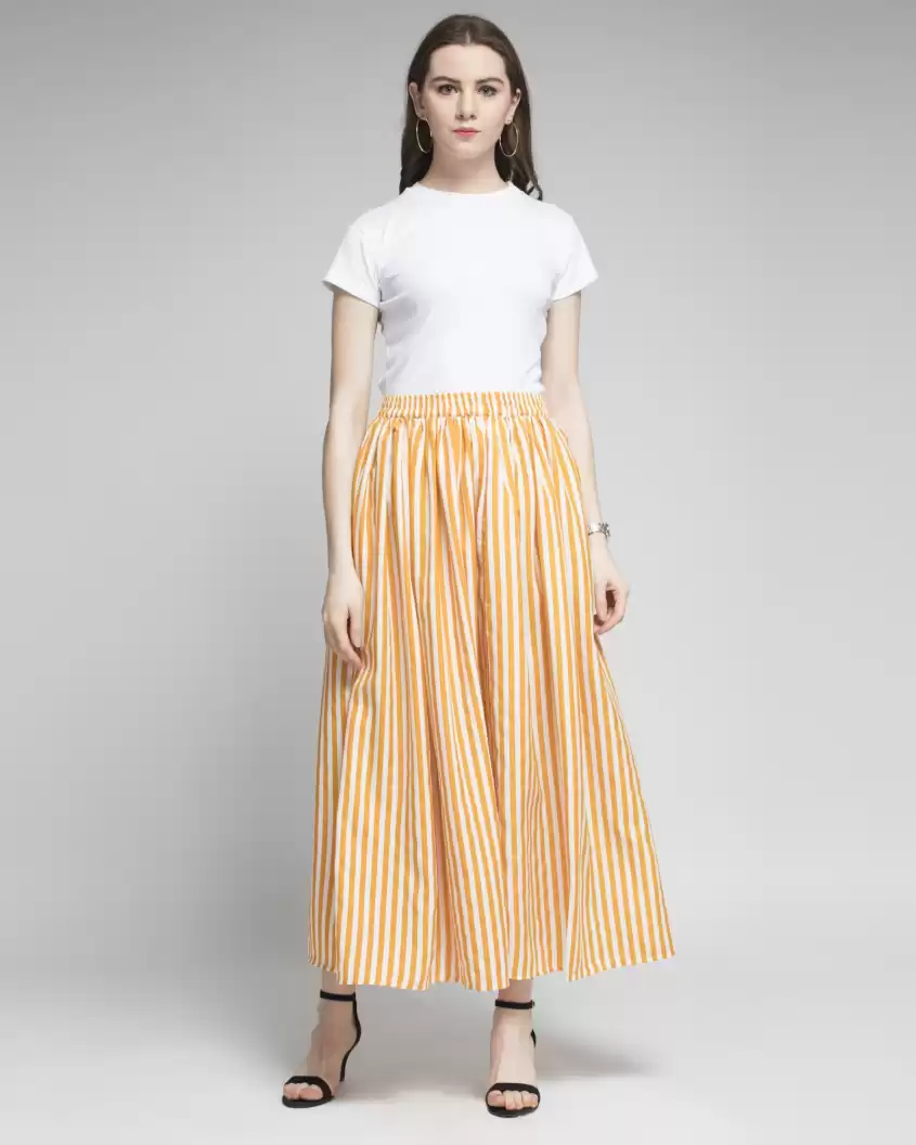 TANDUL  Women Striped Flared Yellow Skirt