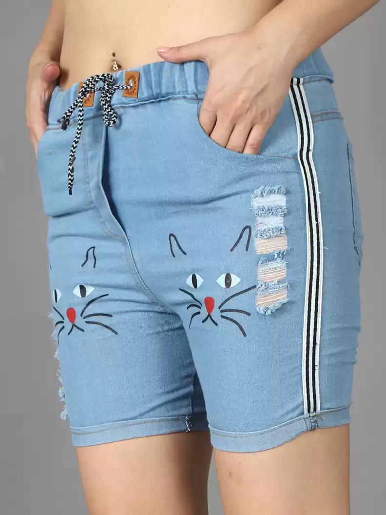 TANDUL  Graphic Print Women Blue Basic Shorts