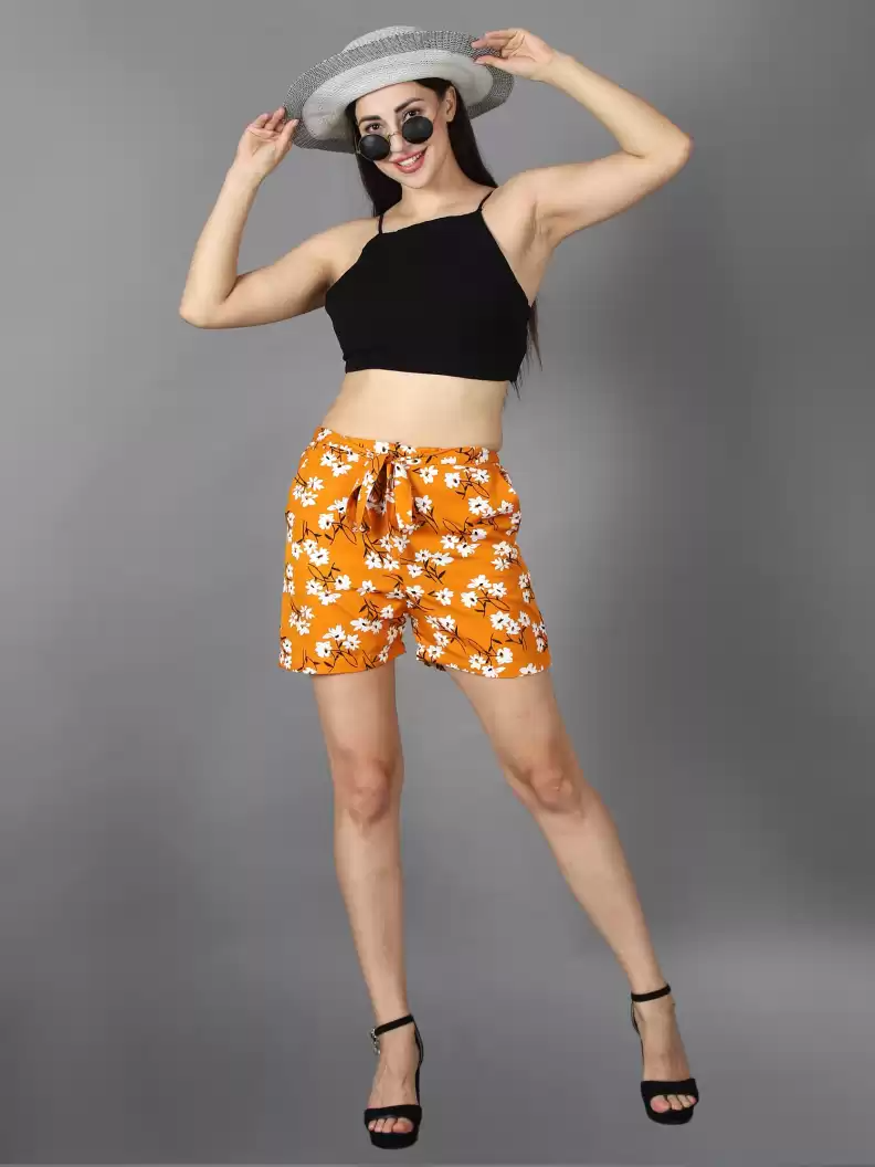 TANDUL  Floral Print Women Orange Basic Shorts