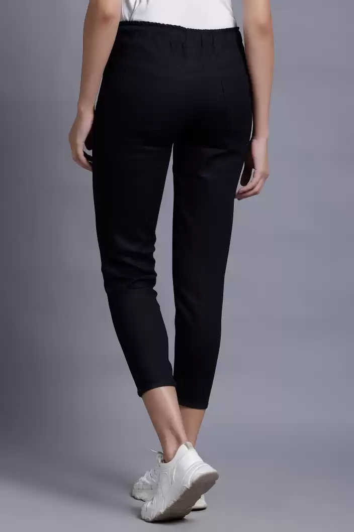 TANDUL  Regular Fit Women Black Lycra Blend Trousers