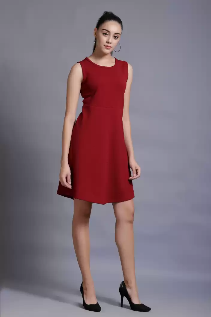 TANDUL  Women Skater Maroon Dress