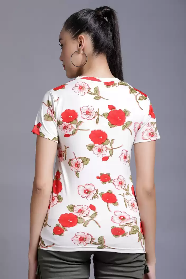 TANDUL  Casual Regular Sleeves Floral Print Women White Top