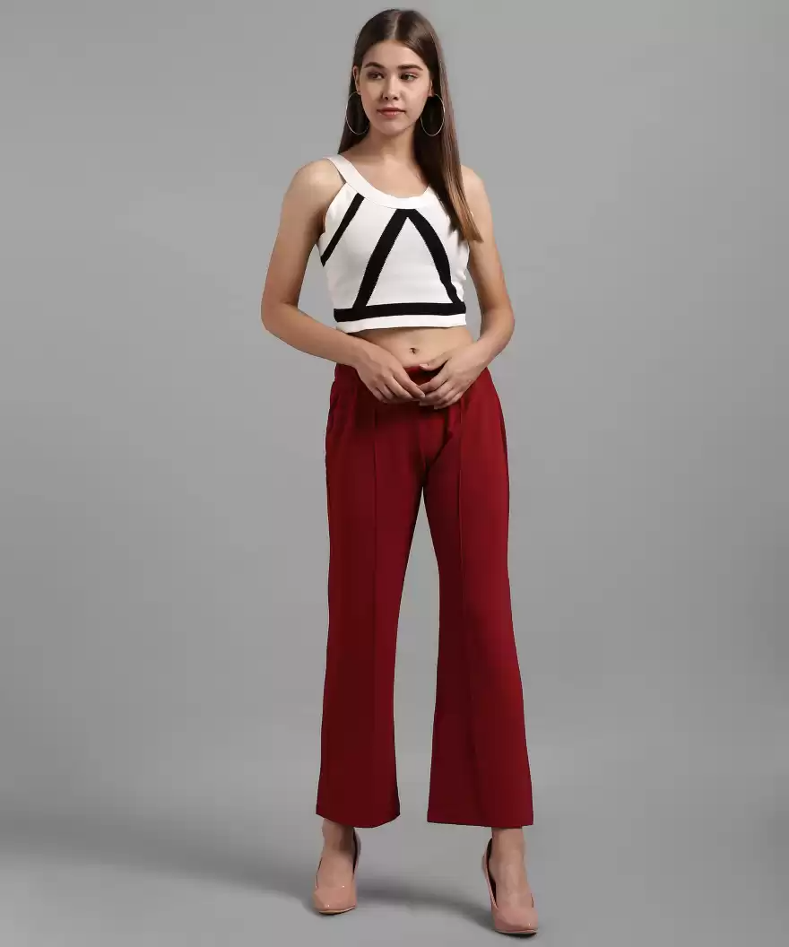 TANDUL  Regular Fit Women Maroon Lycra Blend Trousers