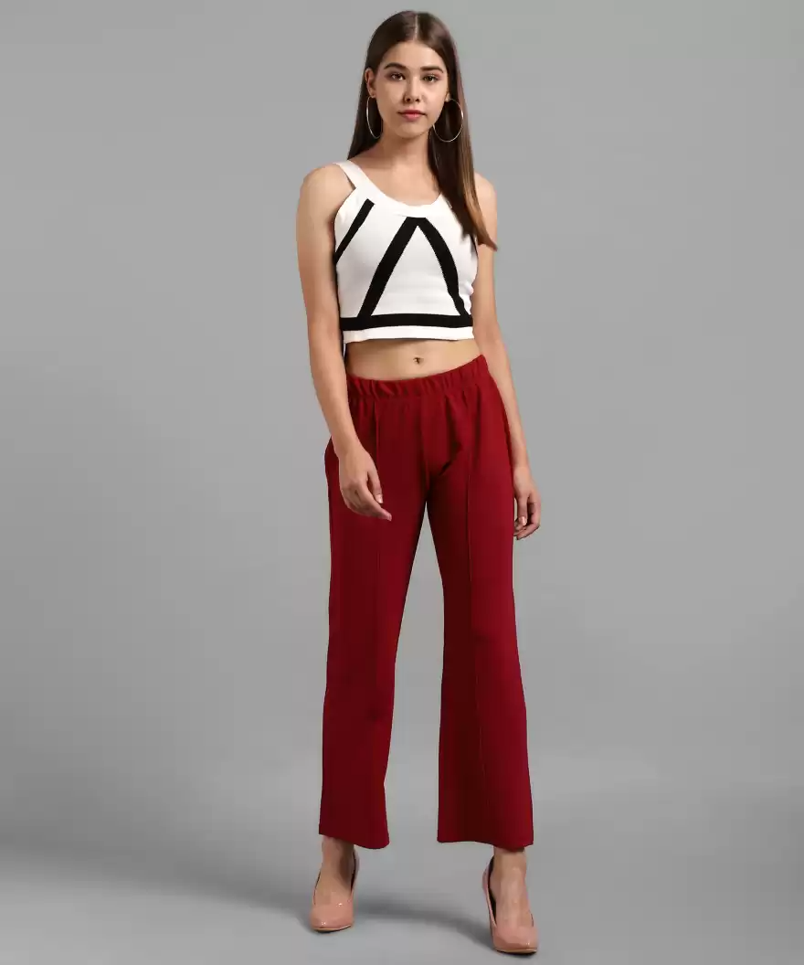 TANDUL  Regular Fit Women Maroon Lycra Blend Trousers