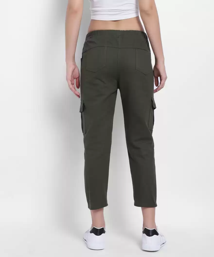 TANDUL  Regular Fit Women Green Cotton Blend Trousers