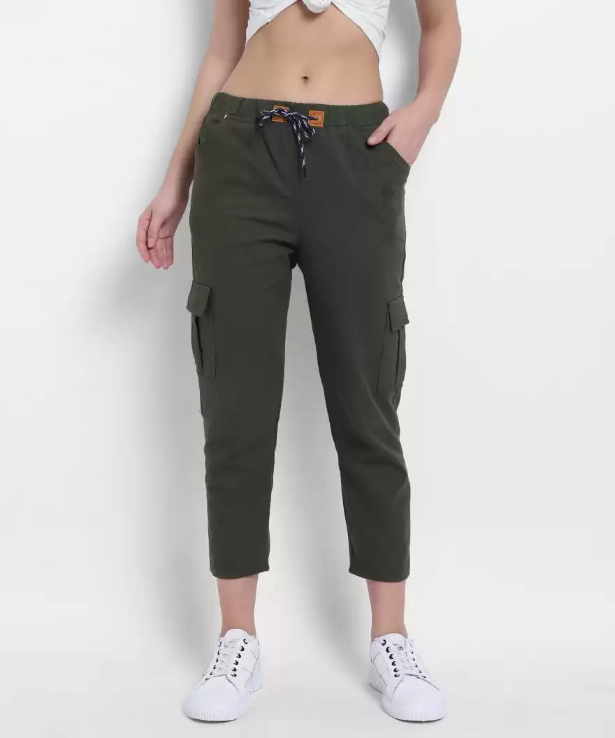 TANDUL  Regular Fit Women Green Cotton Blend Trousers