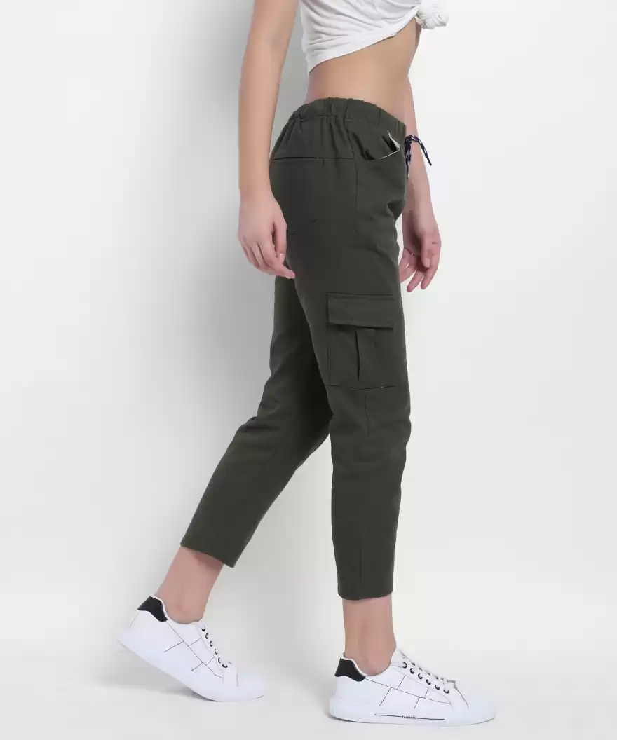 TANDUL  Regular Fit Women Green Cotton Blend Trousers