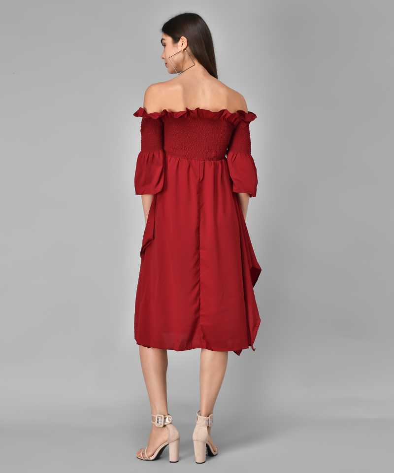 TANDUL  Women Gathered Maroon Dress