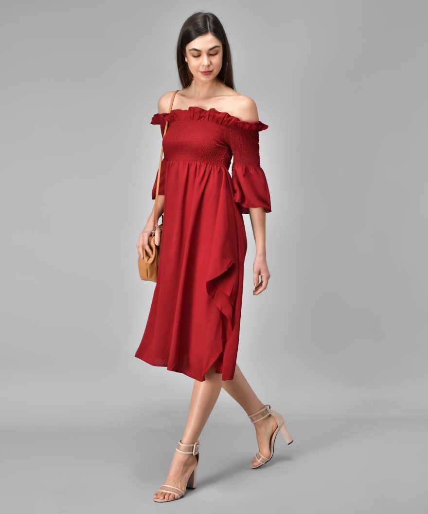 Women Gathered Maroon Dress