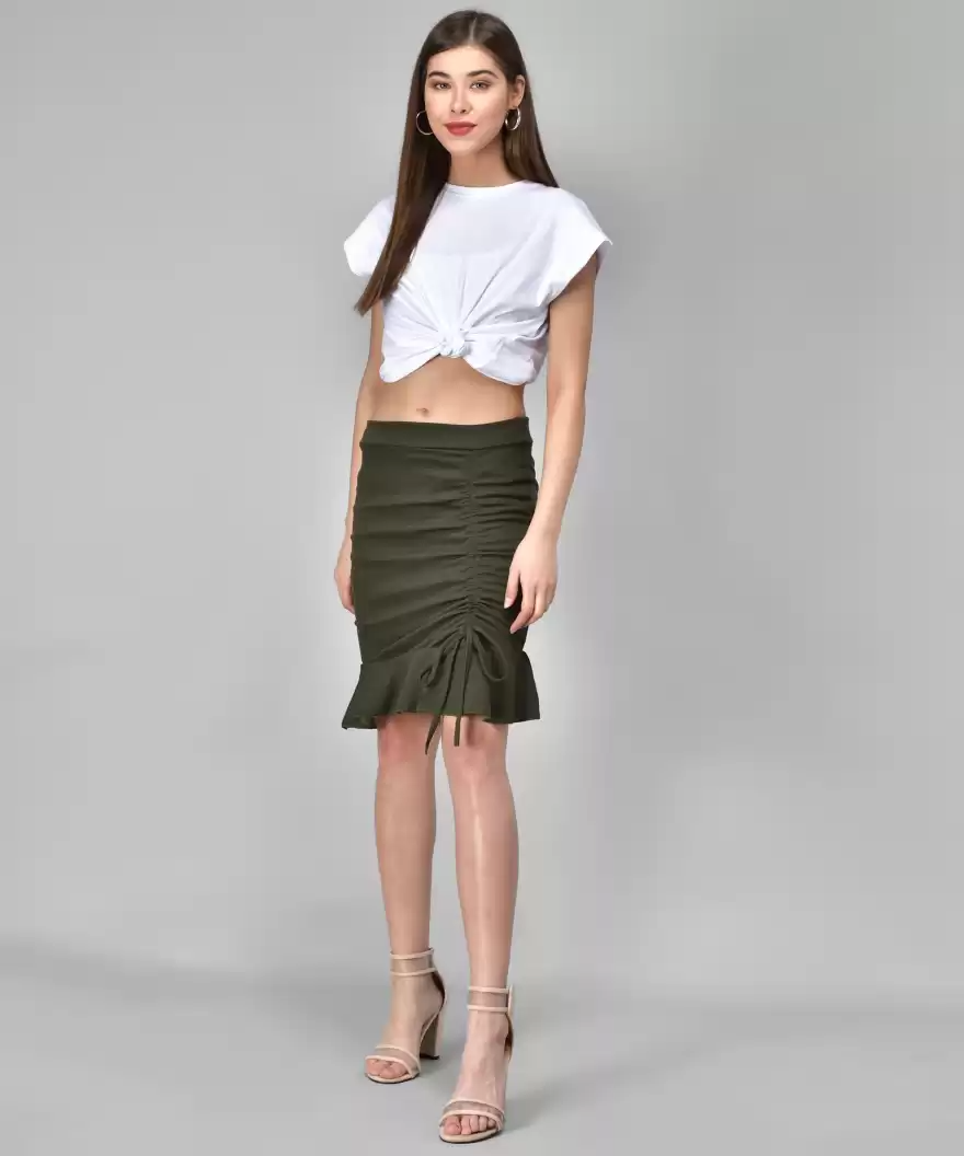 TANDUL  Women Solid Pencil Dark Green Skirt