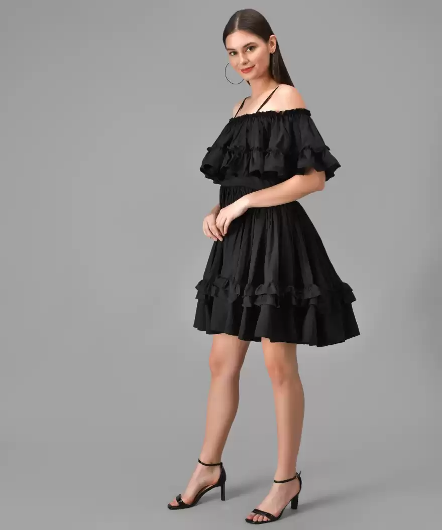 TANDUL  Women Layered Black Dress