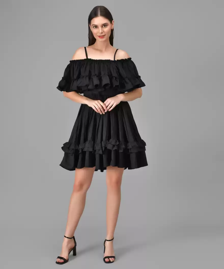 TANDUL  Women Layered Black Dress