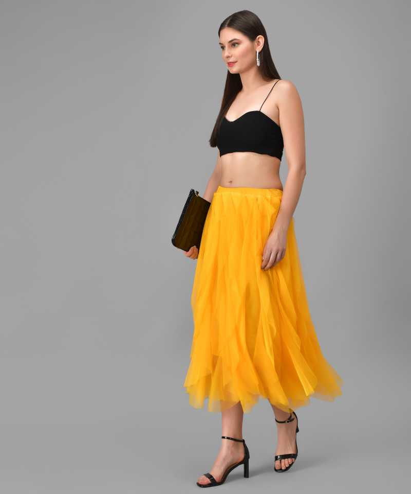 TANDUL  Women Solid A-line Yellow Skirt