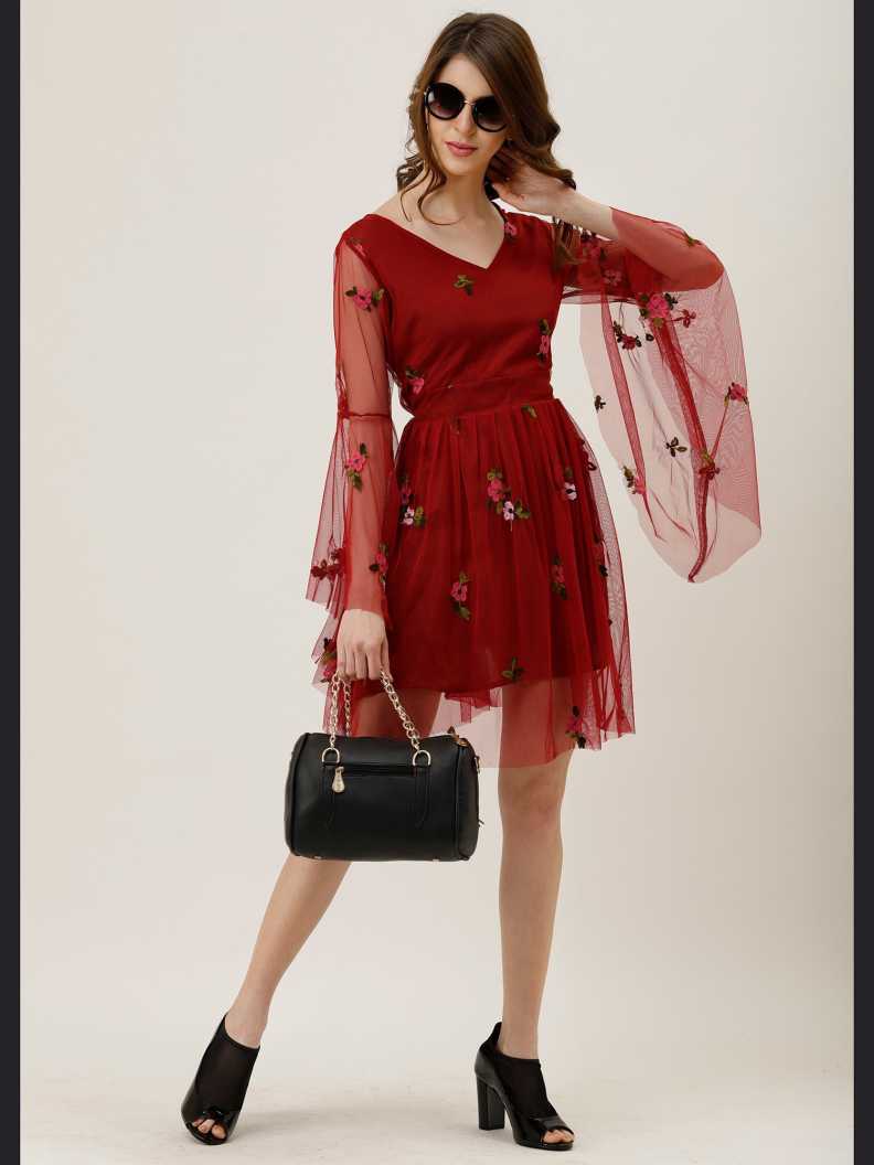 Women A-line Maroon Dress