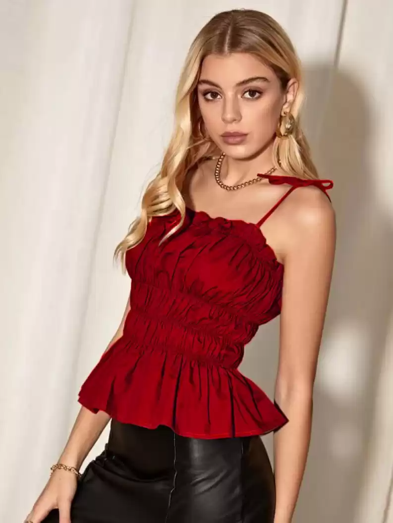 Casual Sleeveless Solid Women Maroon Top