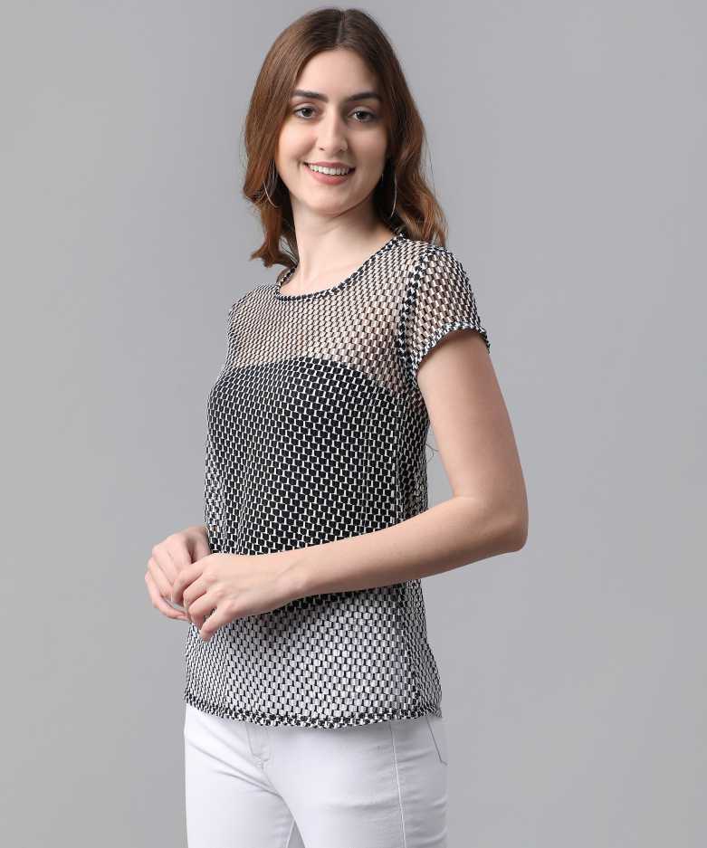 Casual Regular Sleeves Printed Women Black Top