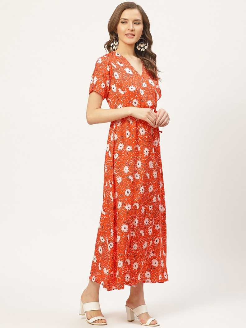 Women A-line Orange Dress