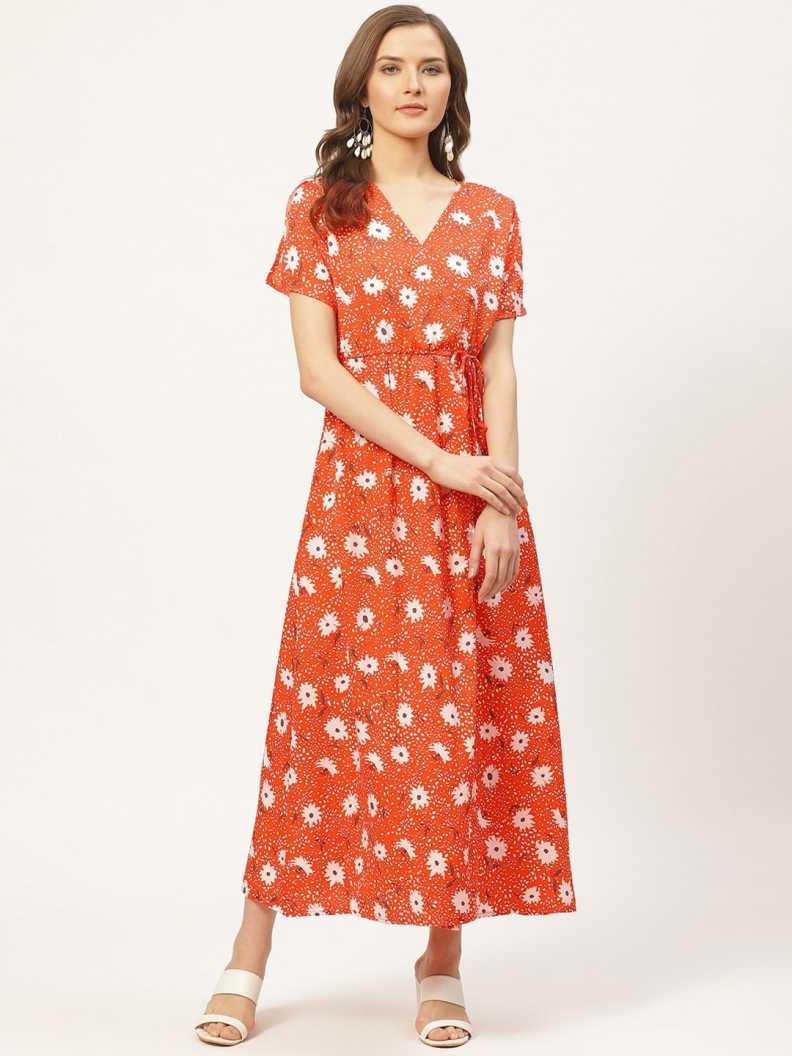 Women A-line Orange Dress