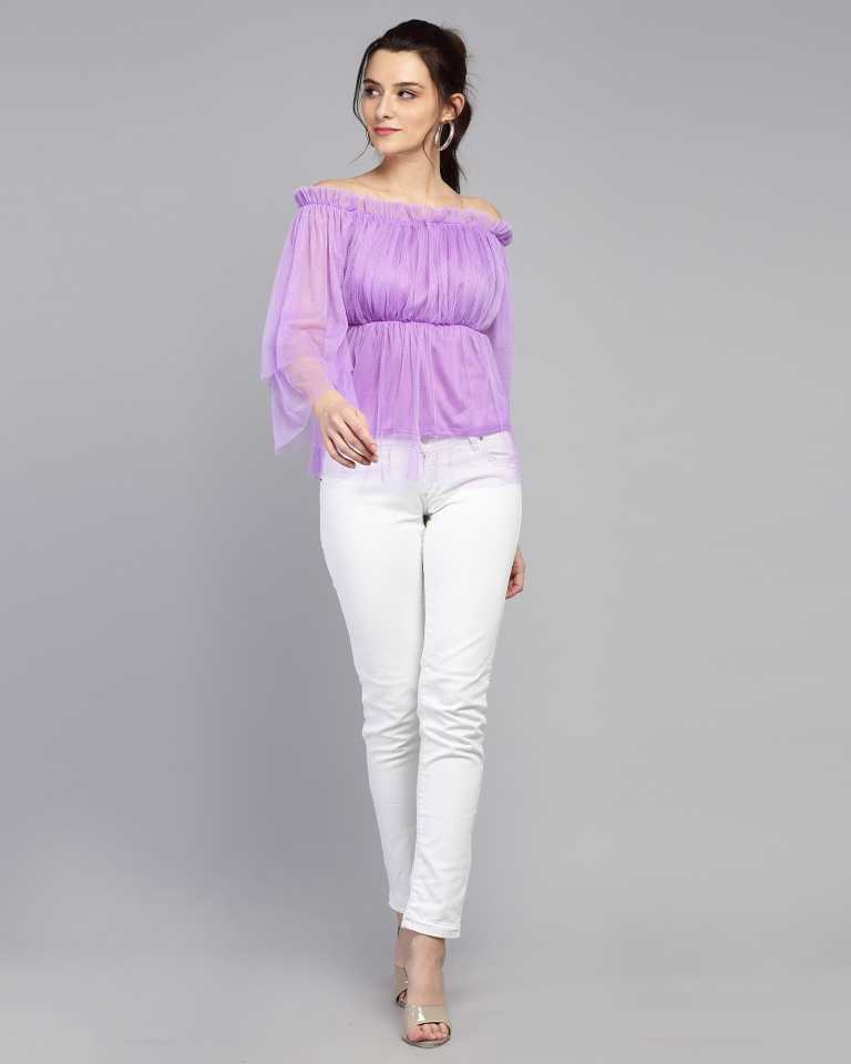 TANDUL  Casual Shoulder Straps Solid Women Purple Top