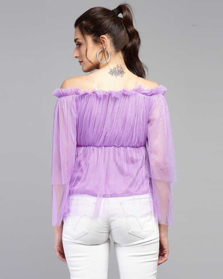 TANDUL  Casual Shoulder Straps Solid Women Purple Top