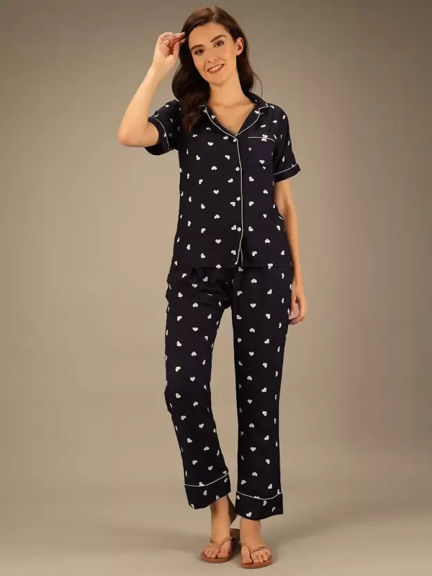 TANDUL  Women Printed Black Shirt & Pyjama set