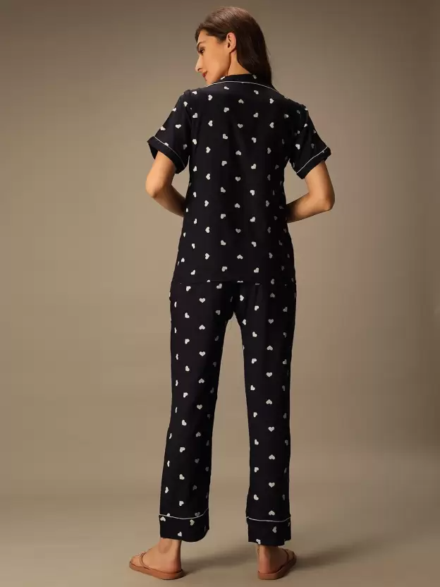 TANDUL  Women Printed Black Shirt & Pyjama set