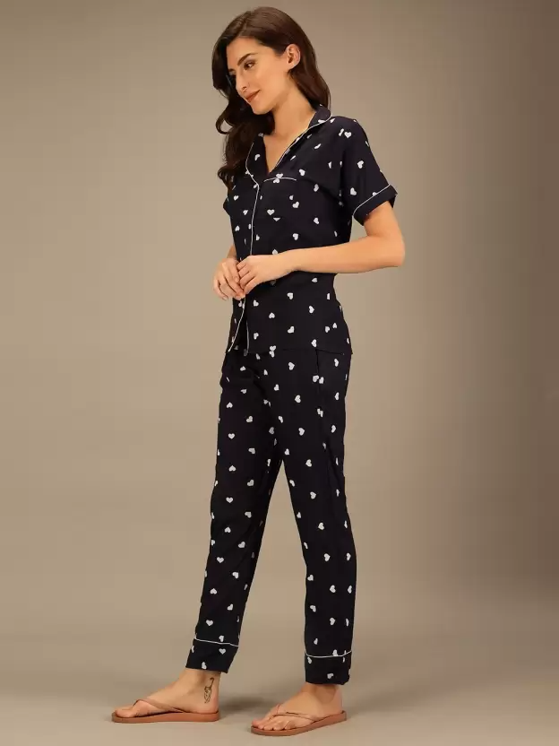 TANDUL  Women Printed Black Shirt & Pyjama set