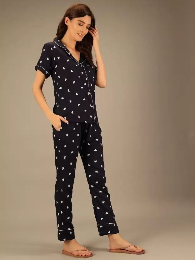 TANDUL  Women Printed Black Shirt & Pyjama set