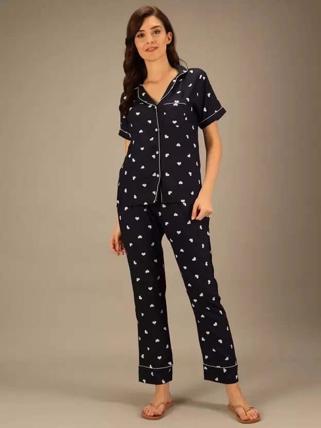 TANDUL  Women Printed Black Shirt & Pyjama set