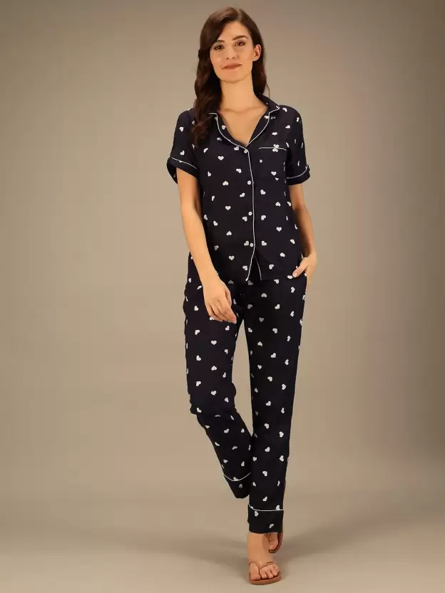 TANDUL  Women Printed Black Shirt & Pyjama set