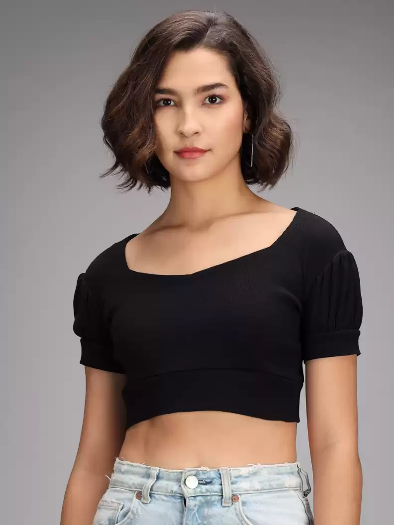 TANDUL  Casual Regular Sleeves Solid Women Black Top