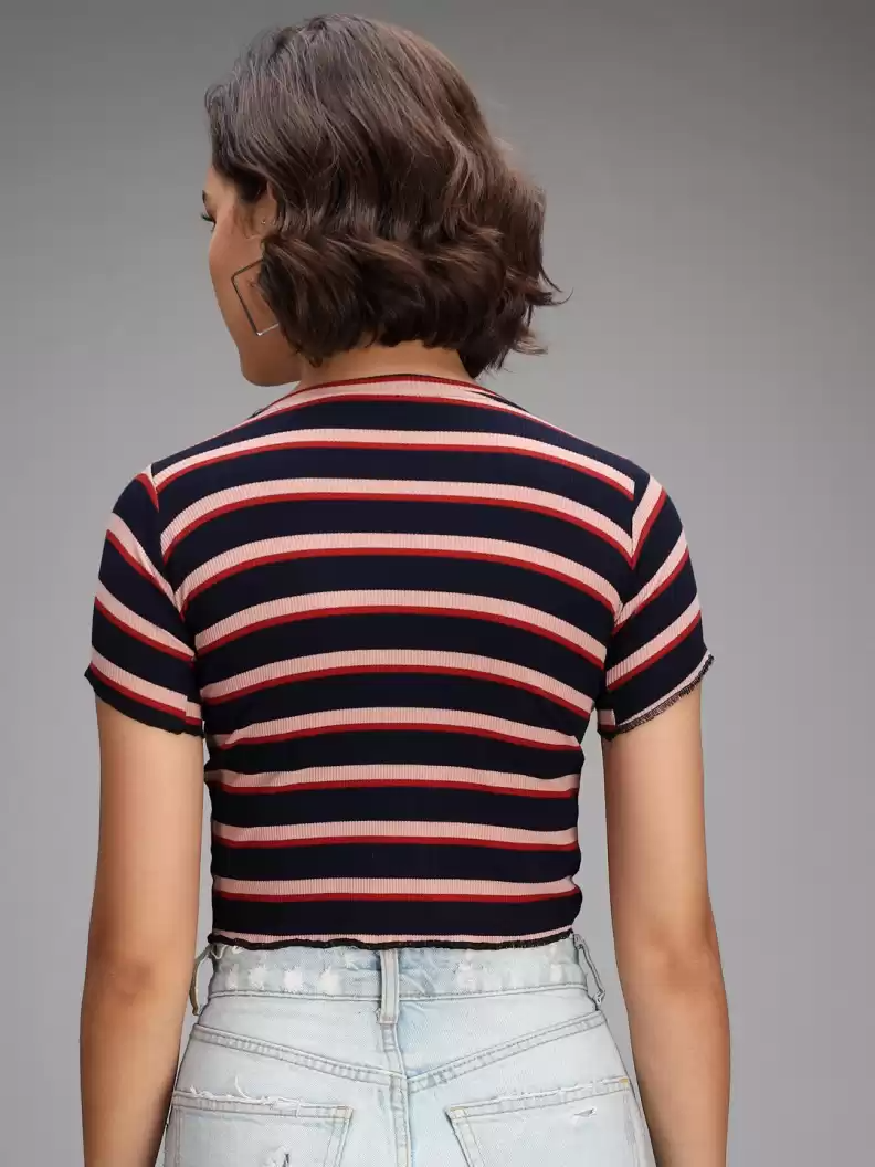TANDUL  Casual Regular Sleeves Striped Women Multicolor Top