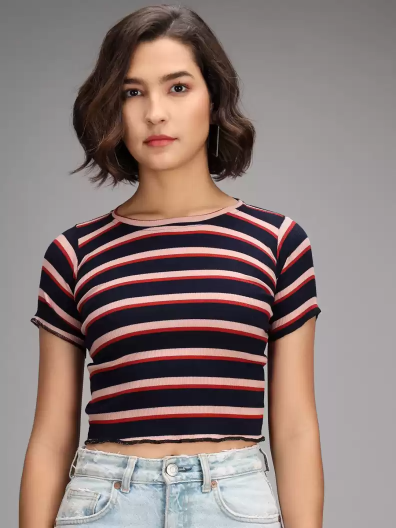 TANDUL  Casual Regular Sleeves Striped Women Multicolor Top